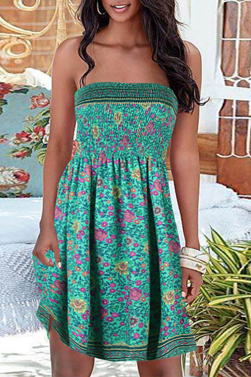 GR | Strapless patchwork dress with vintage print