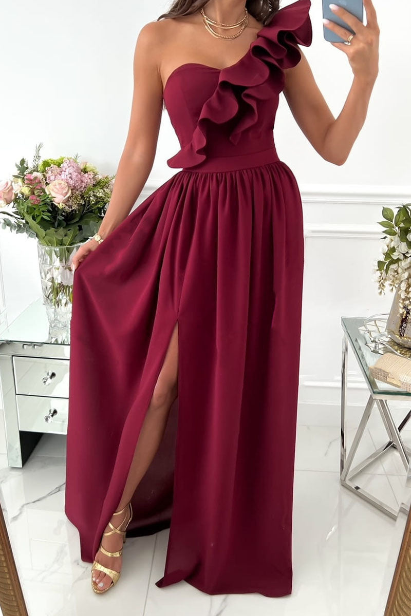 GR | Sexy Elegante Druck Patchwork Rüsch Schräger Kragen Kleider