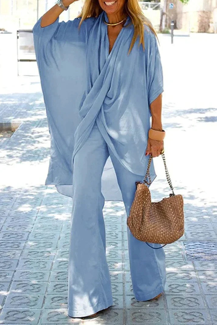 GR - Asymmetrical V-neck Half sleeves Two-piece set