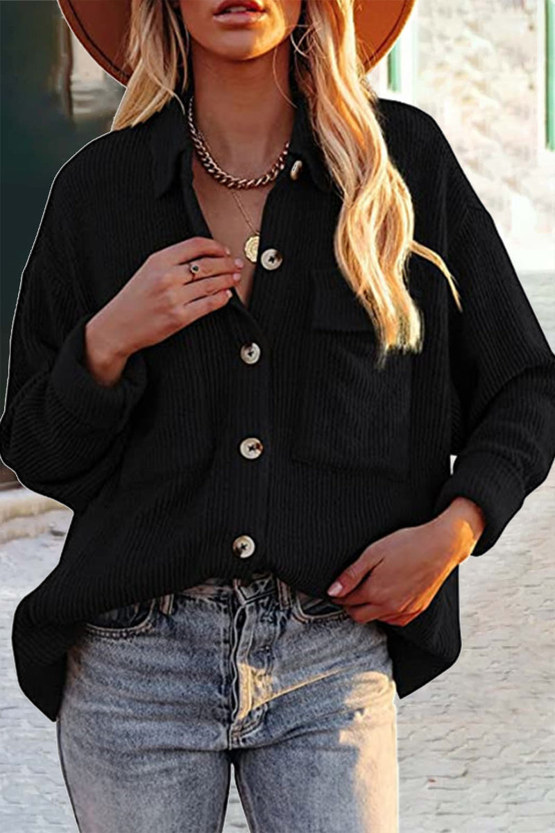 GR | Cut Corduroy Jacket with Folded-Over Collar for Women