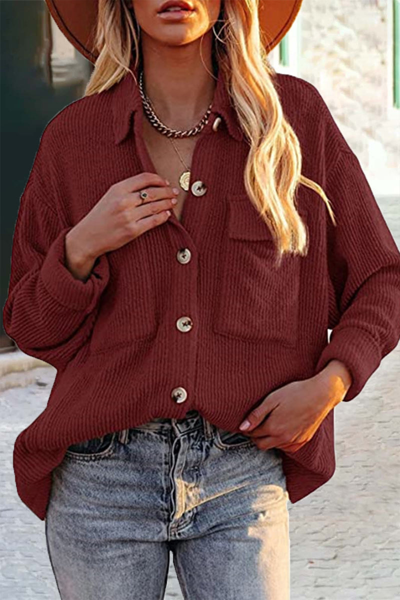 GR | Cut Corduroy Jacket with Folded-Over Collar for Women