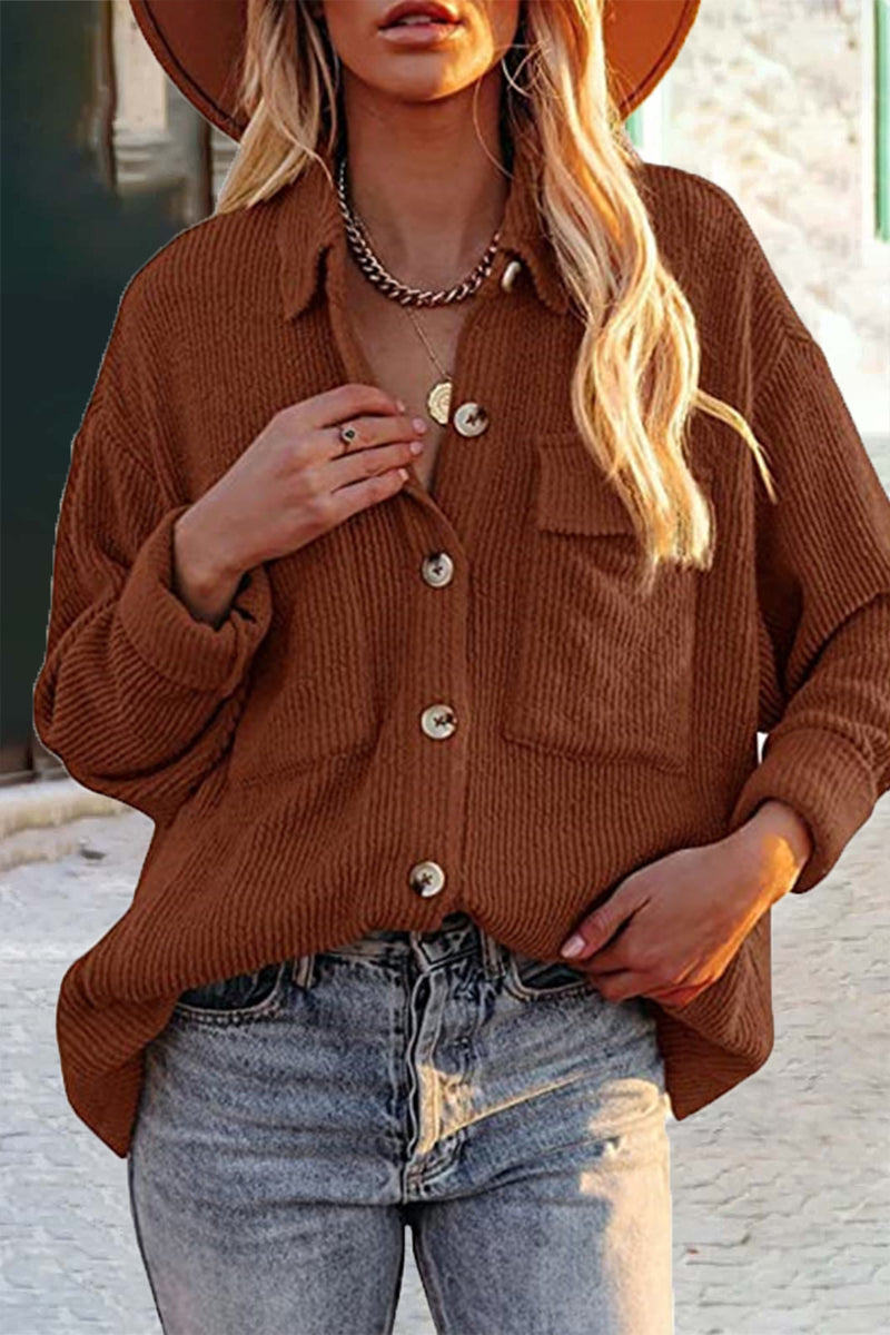 GR | Cut Corduroy Jacket with Folded-Over Collar for Women