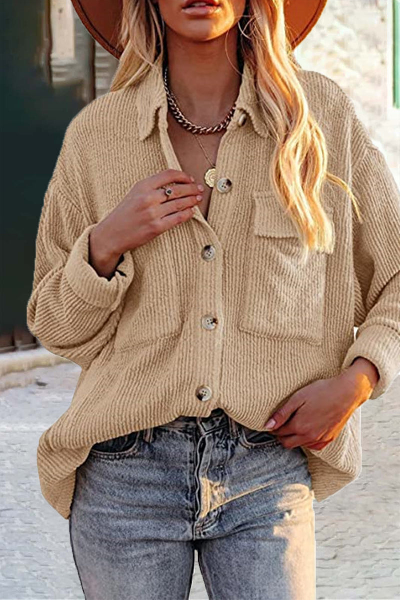 GR | Cut Corduroy Jacket with Folded-Over Collar for Women