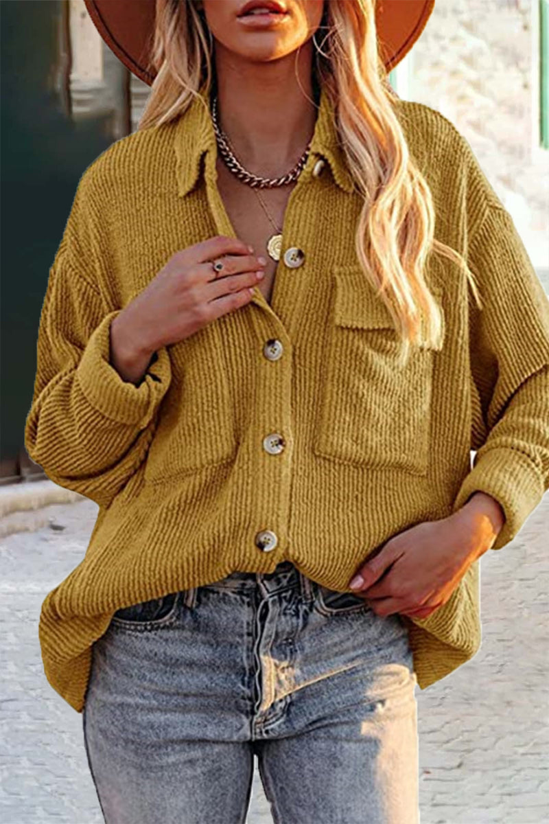 GR | Cut Corduroy Jacket with Folded-Over Collar for Women