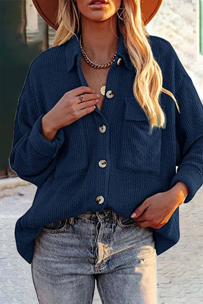 GR | Cut Corduroy Jacket with Folded-Over Collar for Women