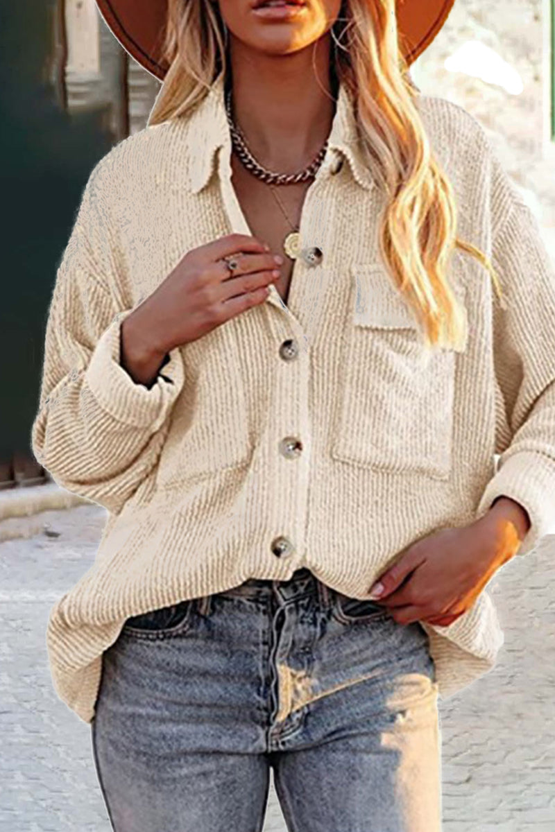 GR | Cut Corduroy Jacket with Folded-Over Collar for Women