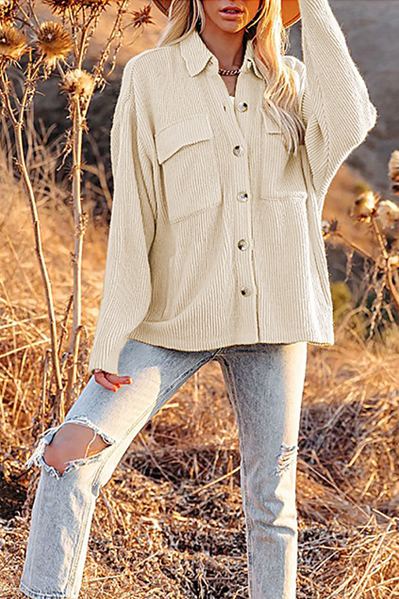 GR | Cut Corduroy Jacket with Folded-Over Collar for Women