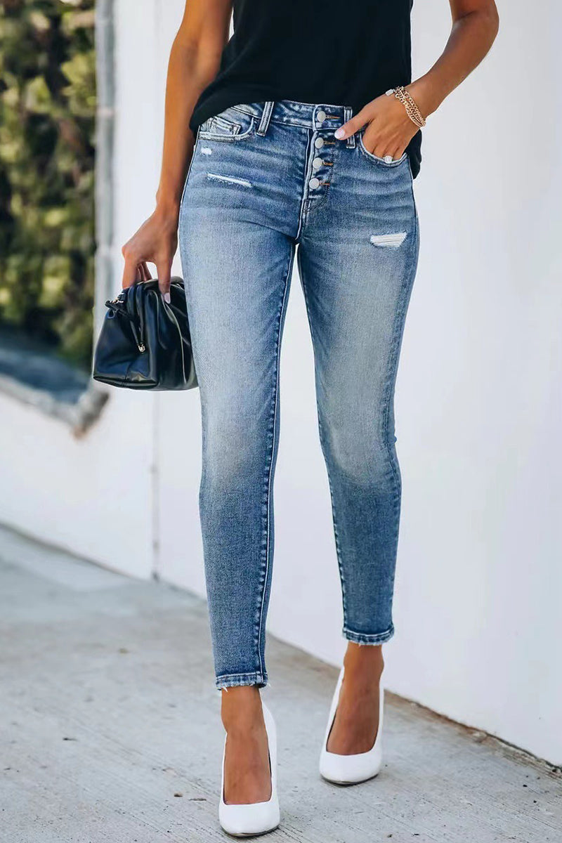 GR | Street Festival Solid Buttons Solid Color Denim Jeans