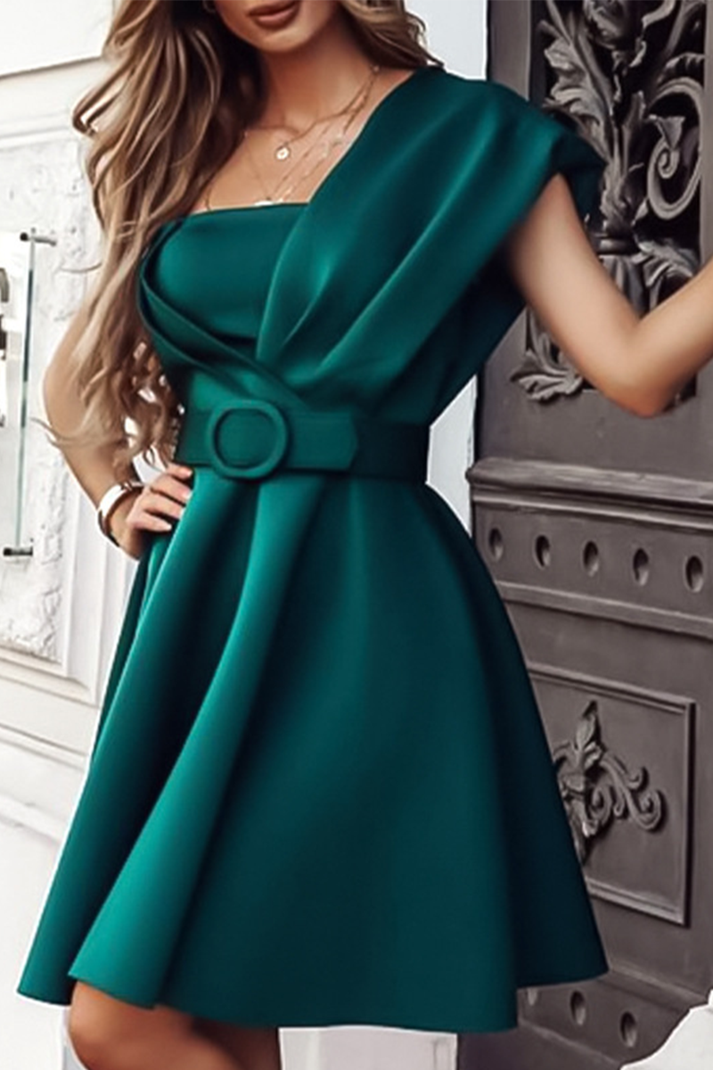 GR | Party Solid Patchwork One Shoulder Waist Skirt Dresses