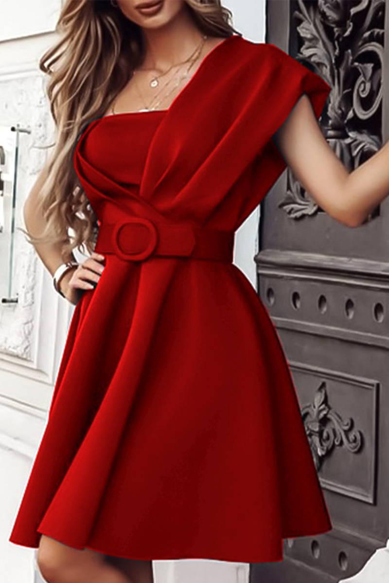 GR | Party Solid Patchwork One Shoulder Waist Skirt Dresses