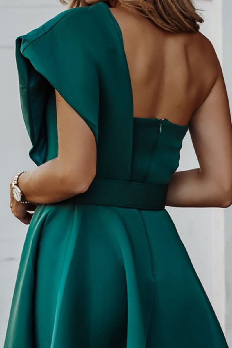 GR | Party Solid Patchwork One Shoulder Waist Skirt Dresses