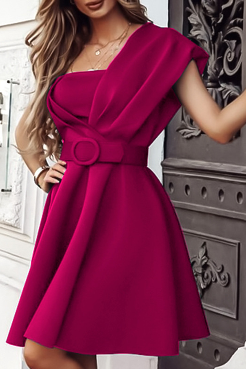GR | Party Solid Patchwork One Shoulder Waist Skirt Dresses