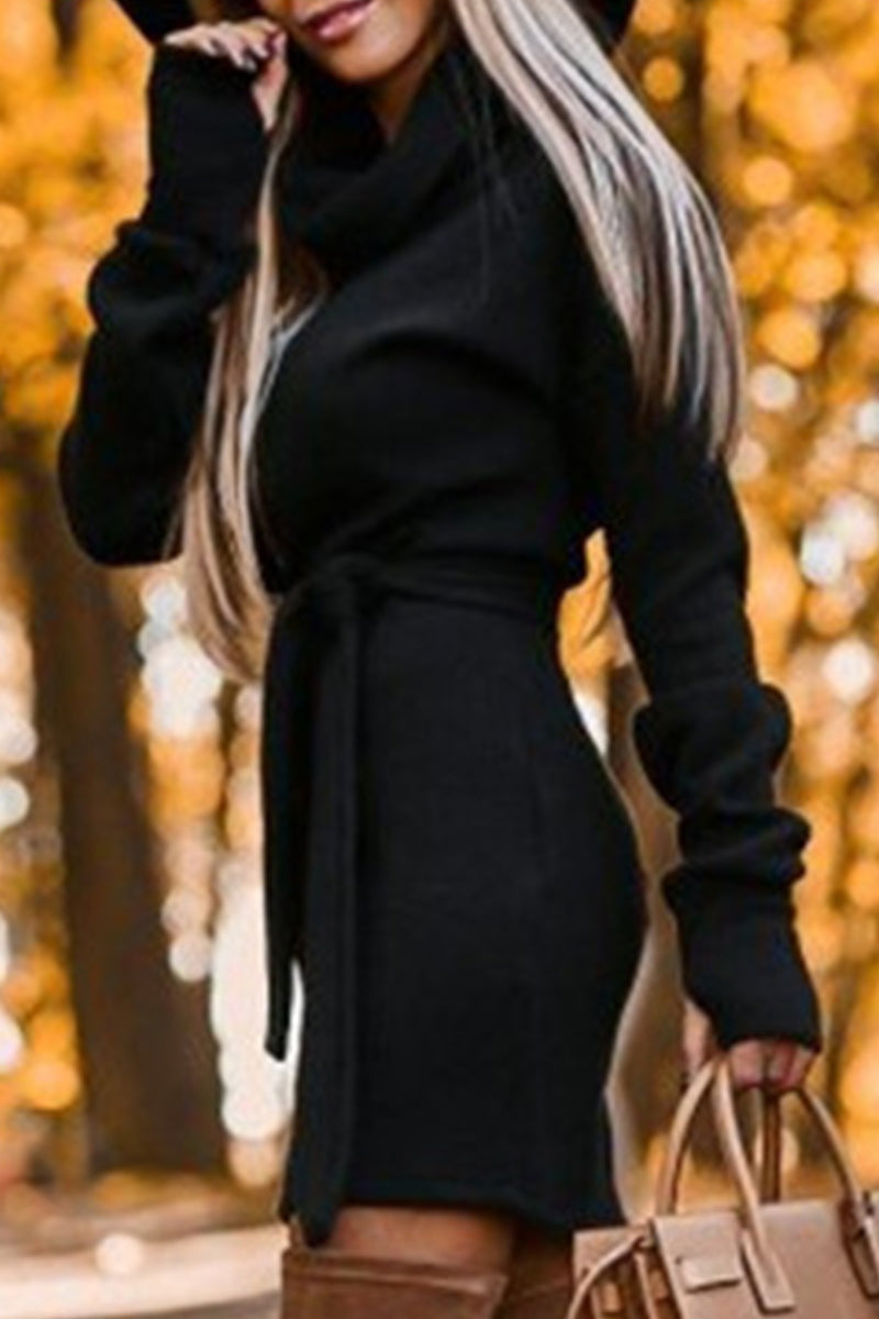GR | Casual Solid Frenulum Turtleneck One Step Rock Kleider- 4 Farben