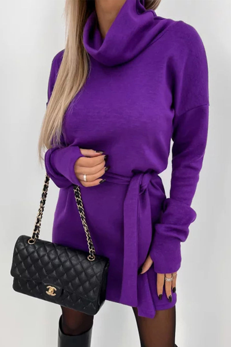 GR | Casual Solid Frenulum Turtleneck One Step Rock Kleider- 4 Farben