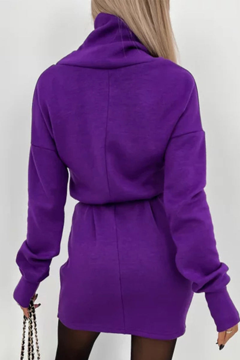 GR | Casual Solid Frenulum Turtleneck One Step Rock Kleider- 4 Farben