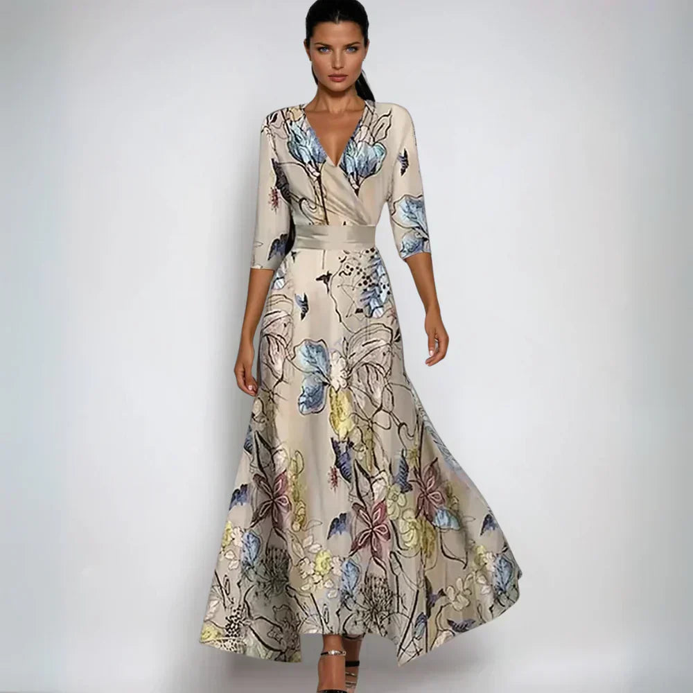 GR | Maxi dress with V-neck and vibrant abstract print for women