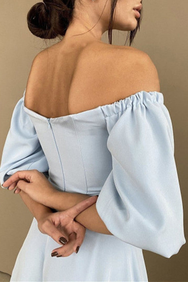 GR | Elegante Einfarbige Off The Shoulder A-Linie Kurze Ärmel Kleid