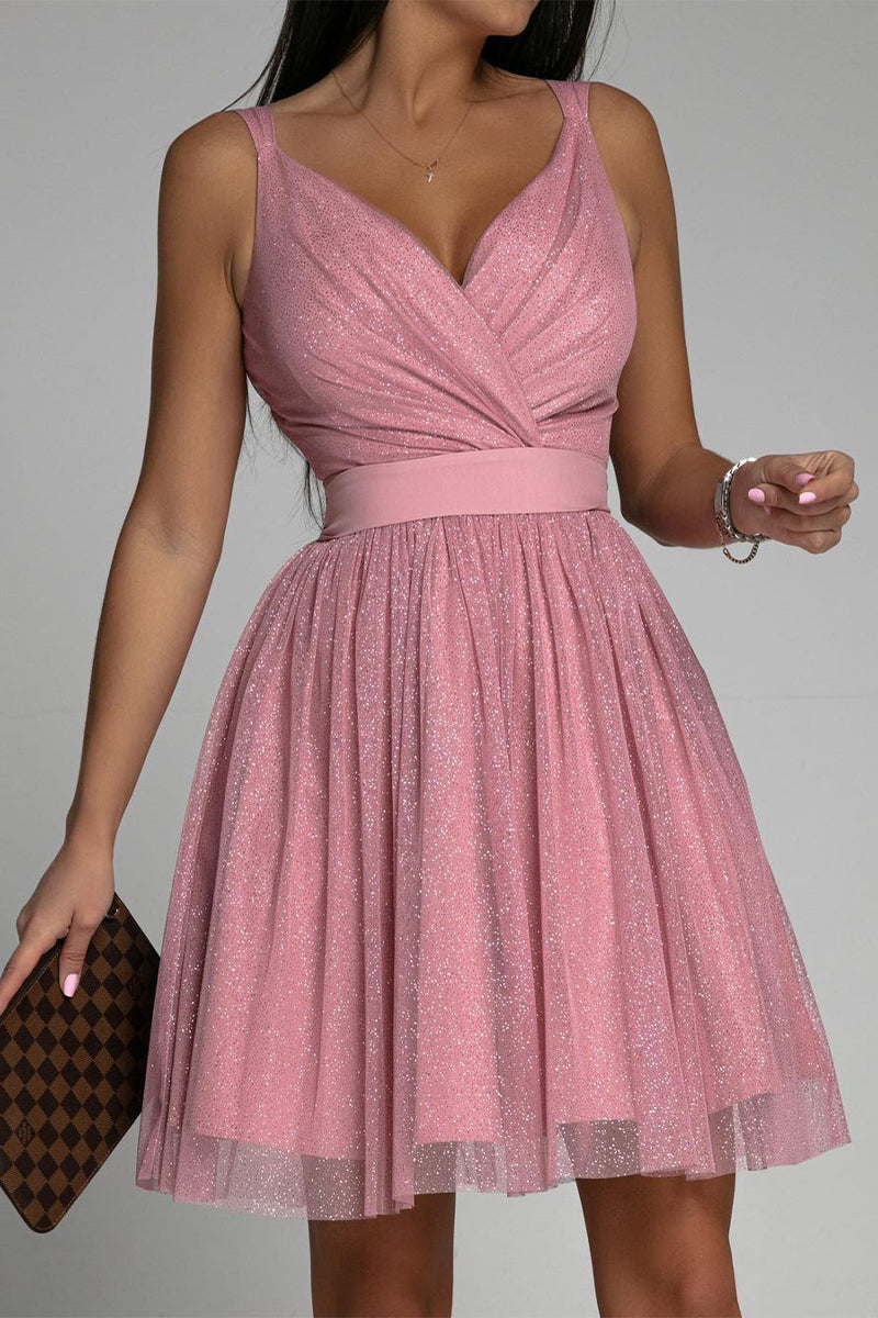 GR | Sexy Elegant Print Mesh V-Neck Evening Dresses
