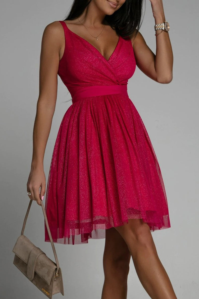 GR | Sexy Elegant Print Mesh V-Neck Evening Dresses
