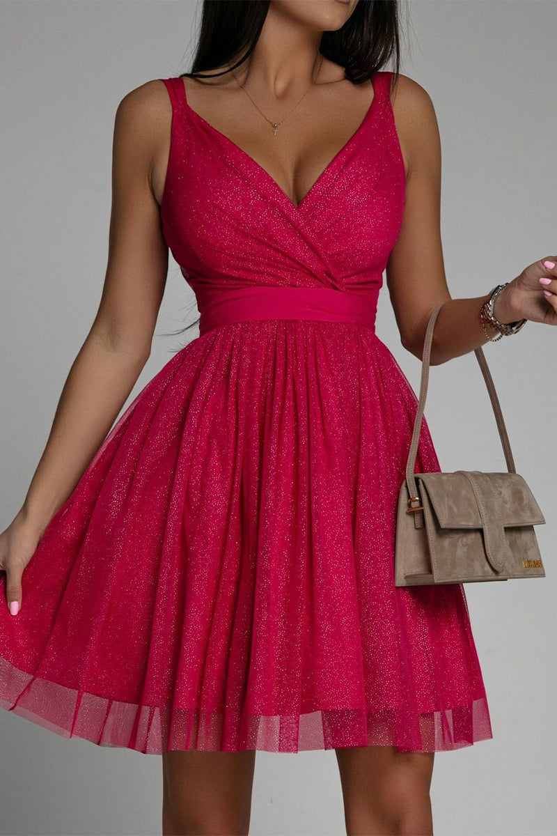 GR | Sexy Elegant Print Mesh V-Neck Evening Dresses