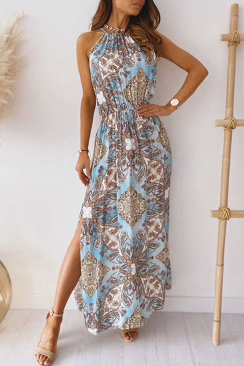 GR | Vintage Elegant Print Halter A-Line Dresses