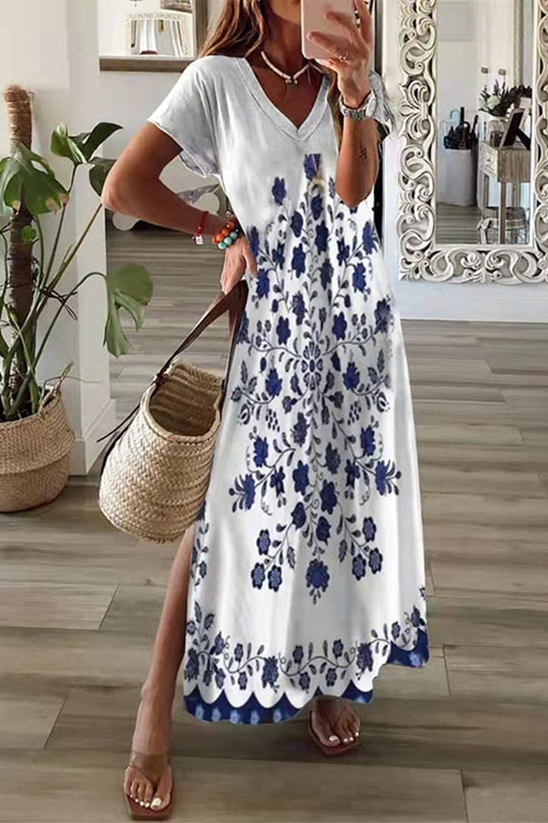 GR | Casual Mixed Print Patchwork Overseas Printed Dress Short Sleeve Dress