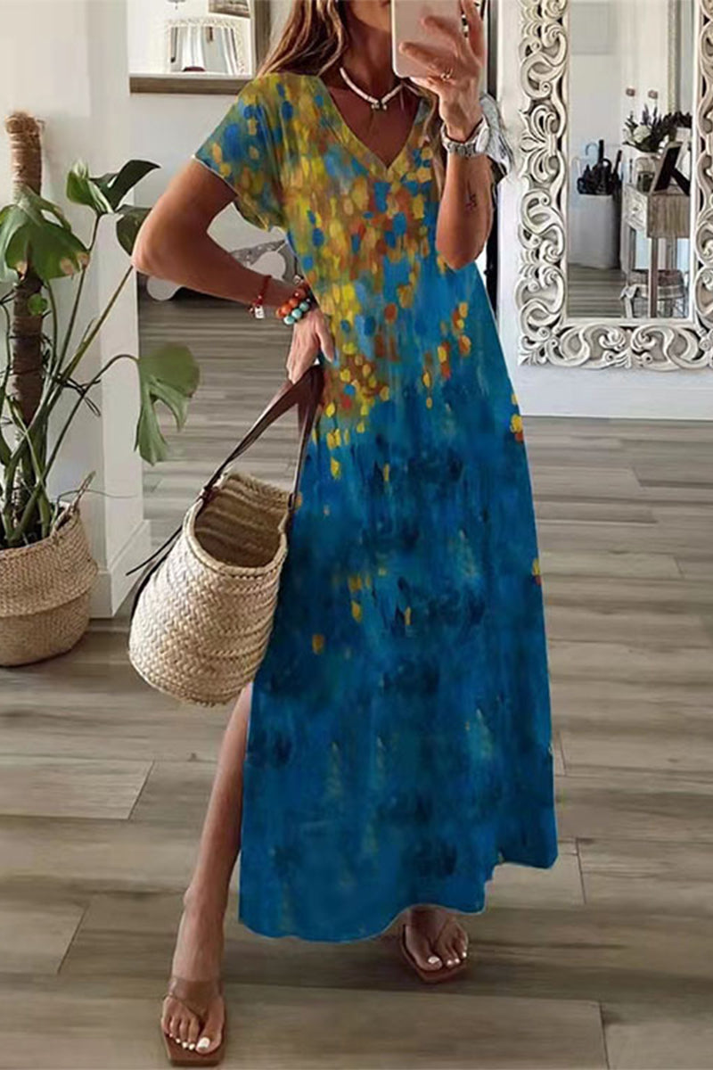 GR | Casual Mixed Print Patchwork Overseas Printed Dress Short Sleeve Dress