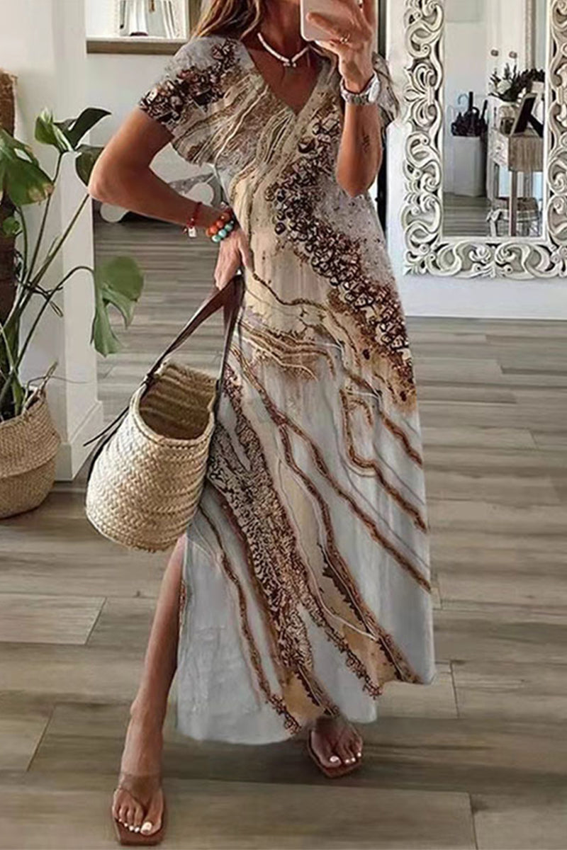 GR | Casual Mixed Print Patchwork Overseas Printed Dress Short Sleeve Dress