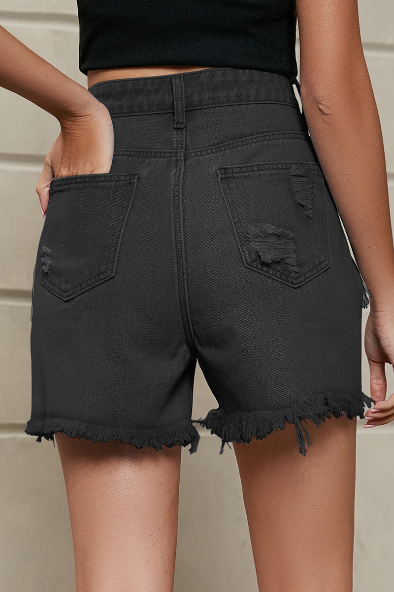 GR | Entspannte Einfachheit Solide Quaste Niete Gerade Denim Shorts