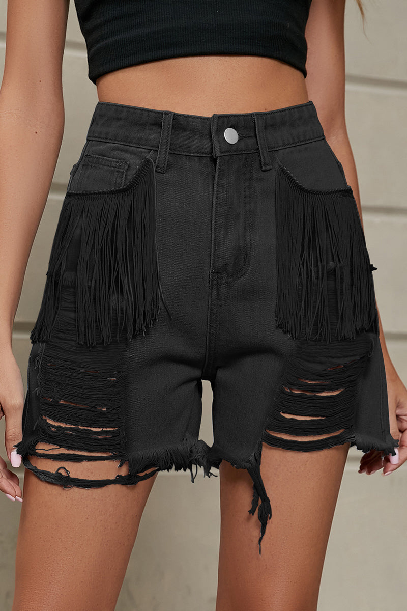 GR | Entspannte Einfachheit Solide Quaste Niete Gerade Denim Shorts