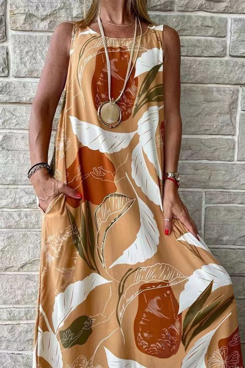 GR | Casual Holiday Floral O-Neck Printed Dress Dresses