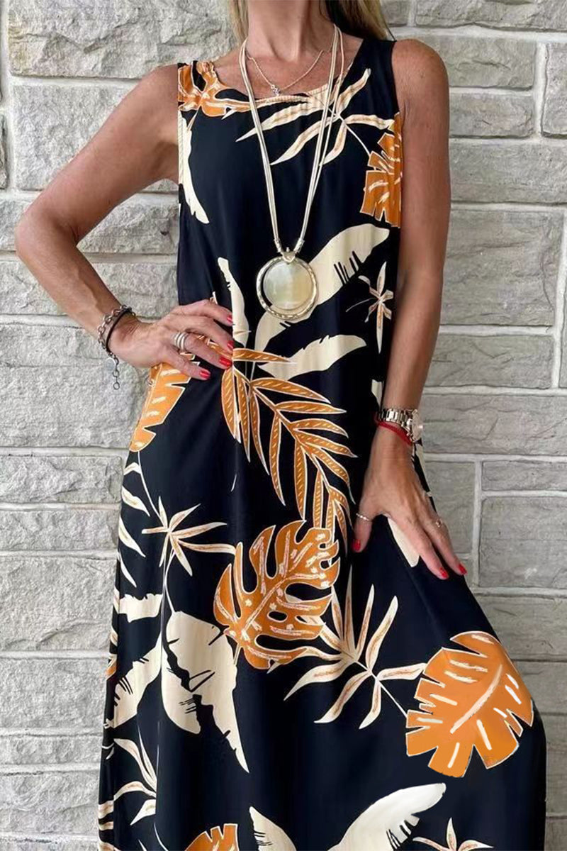 GR | Casual Holiday Floral O-Neck Printed Dress Dresses