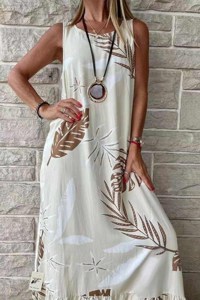 GR | Casual Holiday Floral O-Neck Printed Dress Dresses