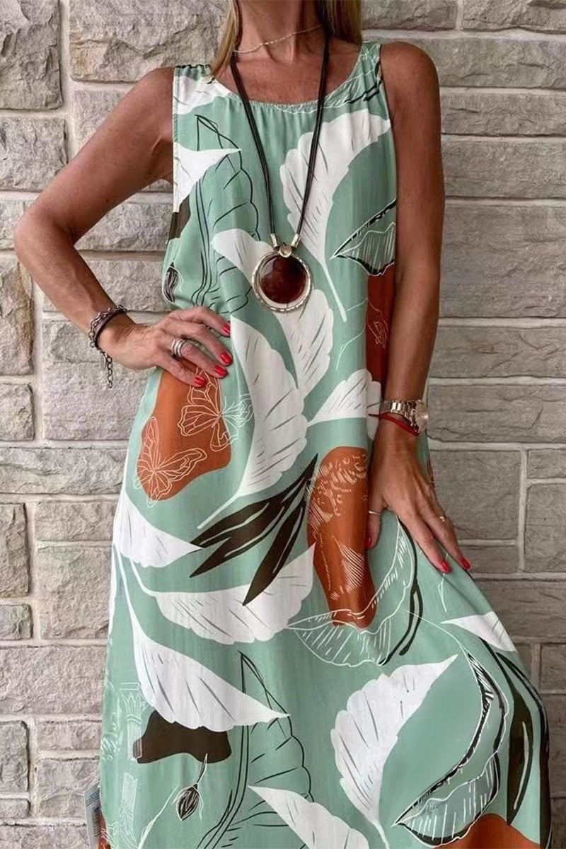 GR | Casual Holiday Floral O-Neck Printed Dress Dresses