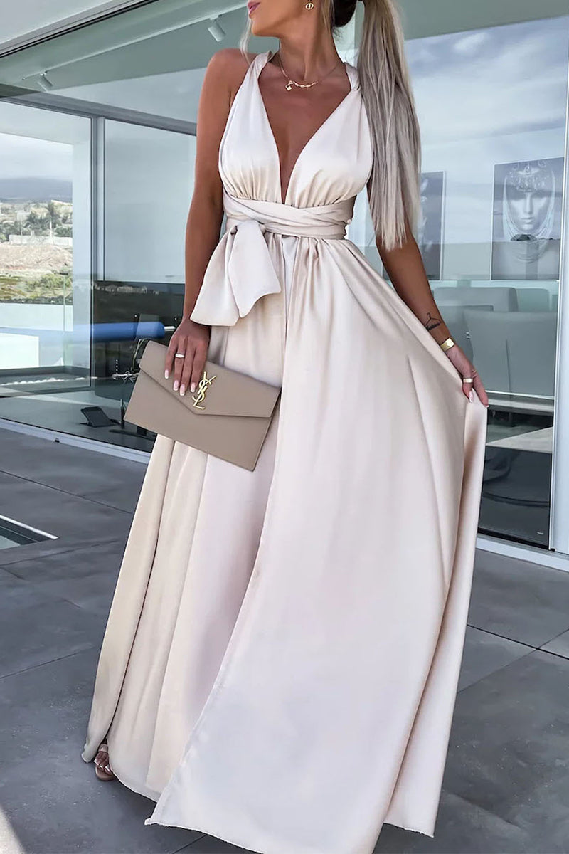 GR | Casual Holiday Solid Color Frenulum V-Neck A-Line Dresses - 4 Colors