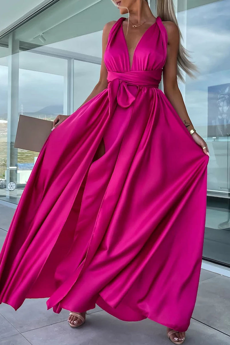 GR | Casual Holiday Solid Color Frenulum V-Neck A-Line Dresses - 4 Colors