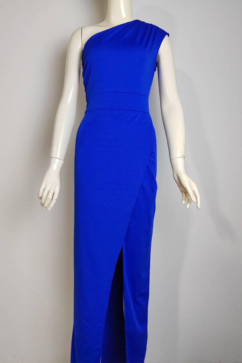 GR | Elegant Formal Solid Color Slit Asymmetrical Slanted Collar Evening Dress Dresses - 8 Colors