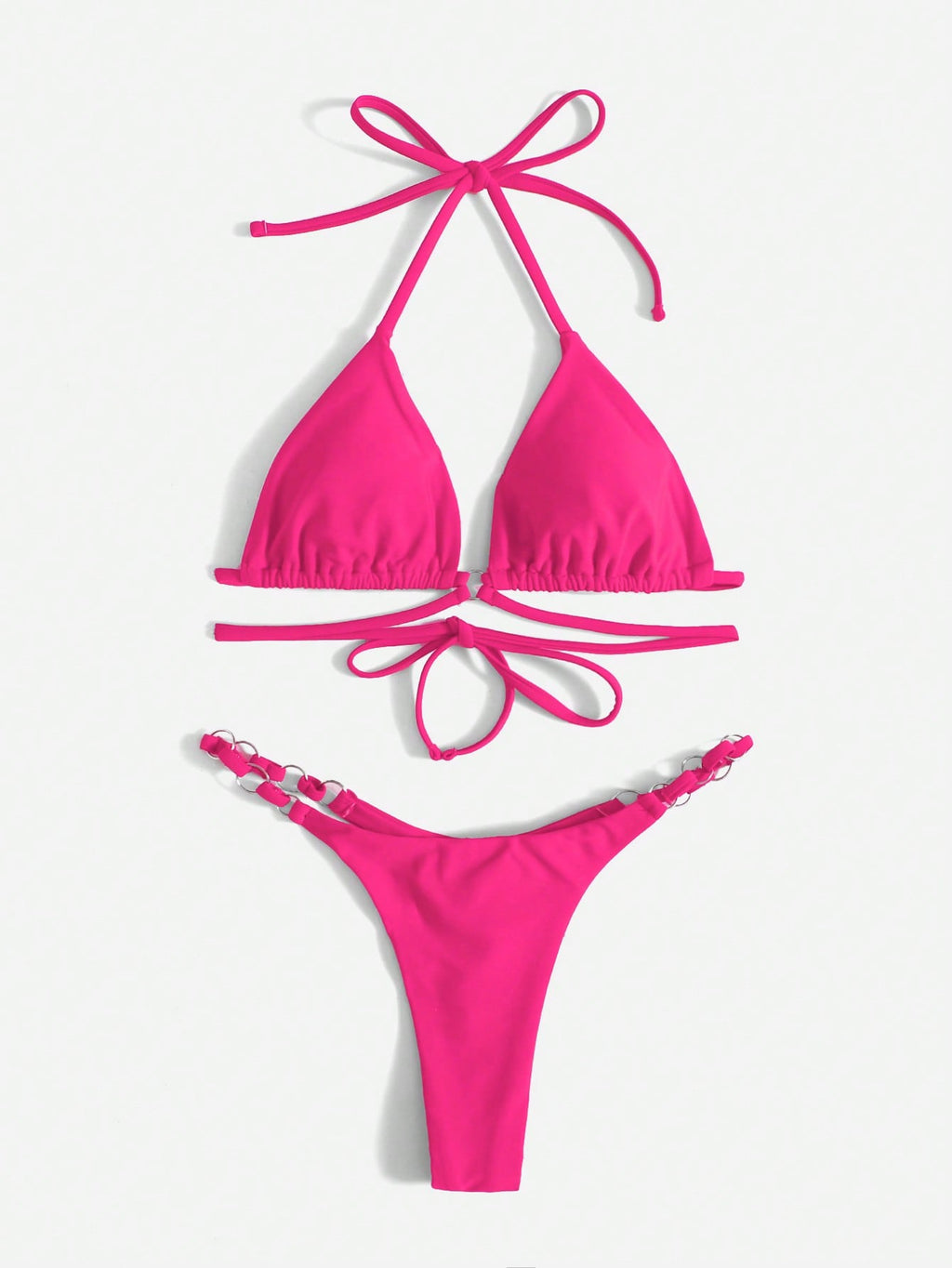 GR | Red Halter Triangle Bikini with Ring Detail for Women