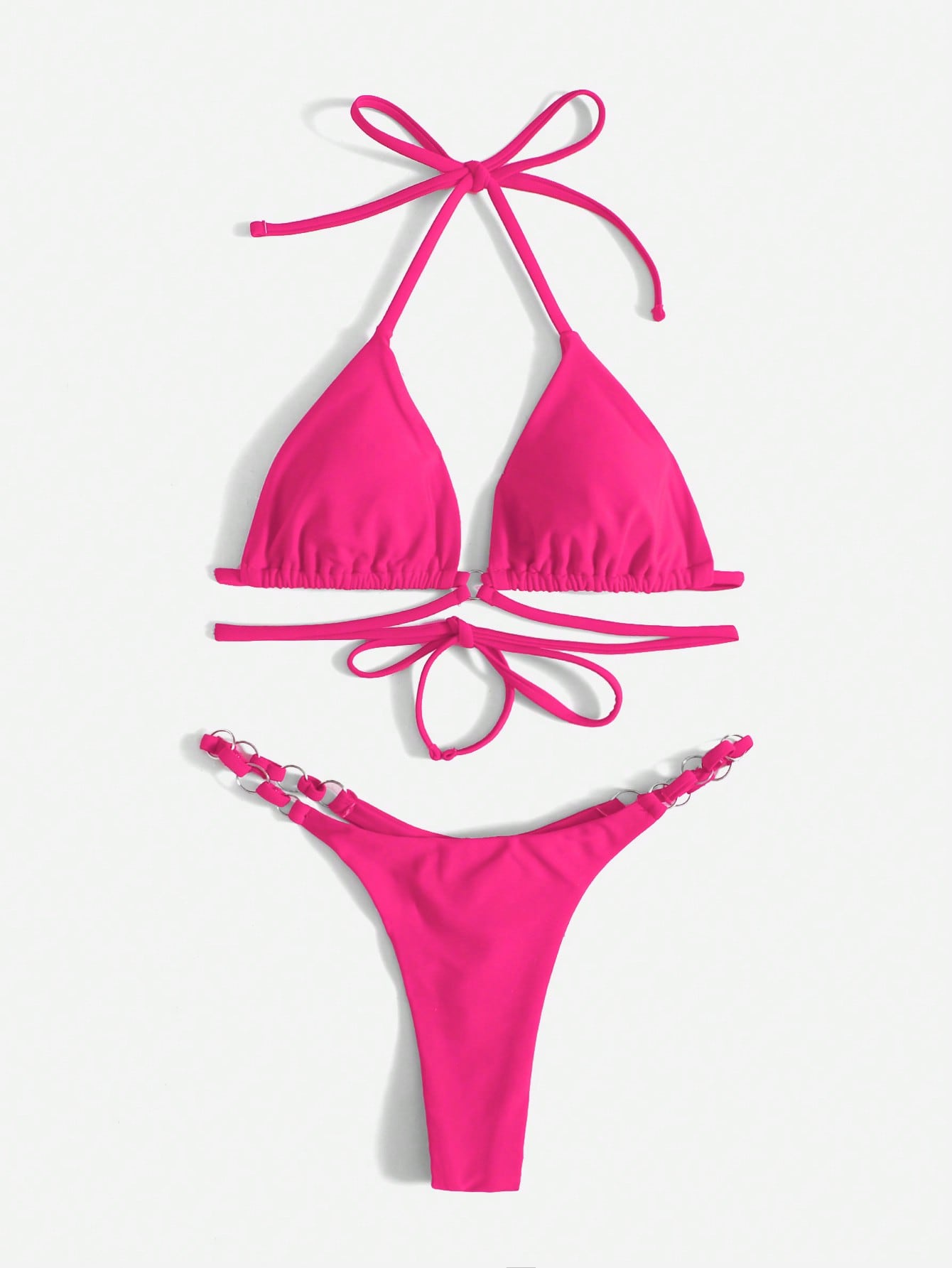 GR | Red Halter Triangle Bikini with Ring Detail for Women