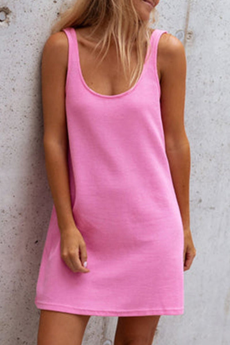 GR | Sexy Casual Solid U Neck Vest Kleid Kleider- 8 Farben