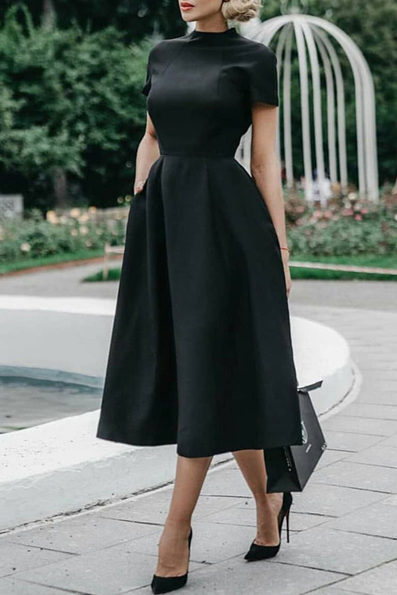 GR | Celebrities Elegant Solid Color Round Waist Skirt Dresses - 4 Colors