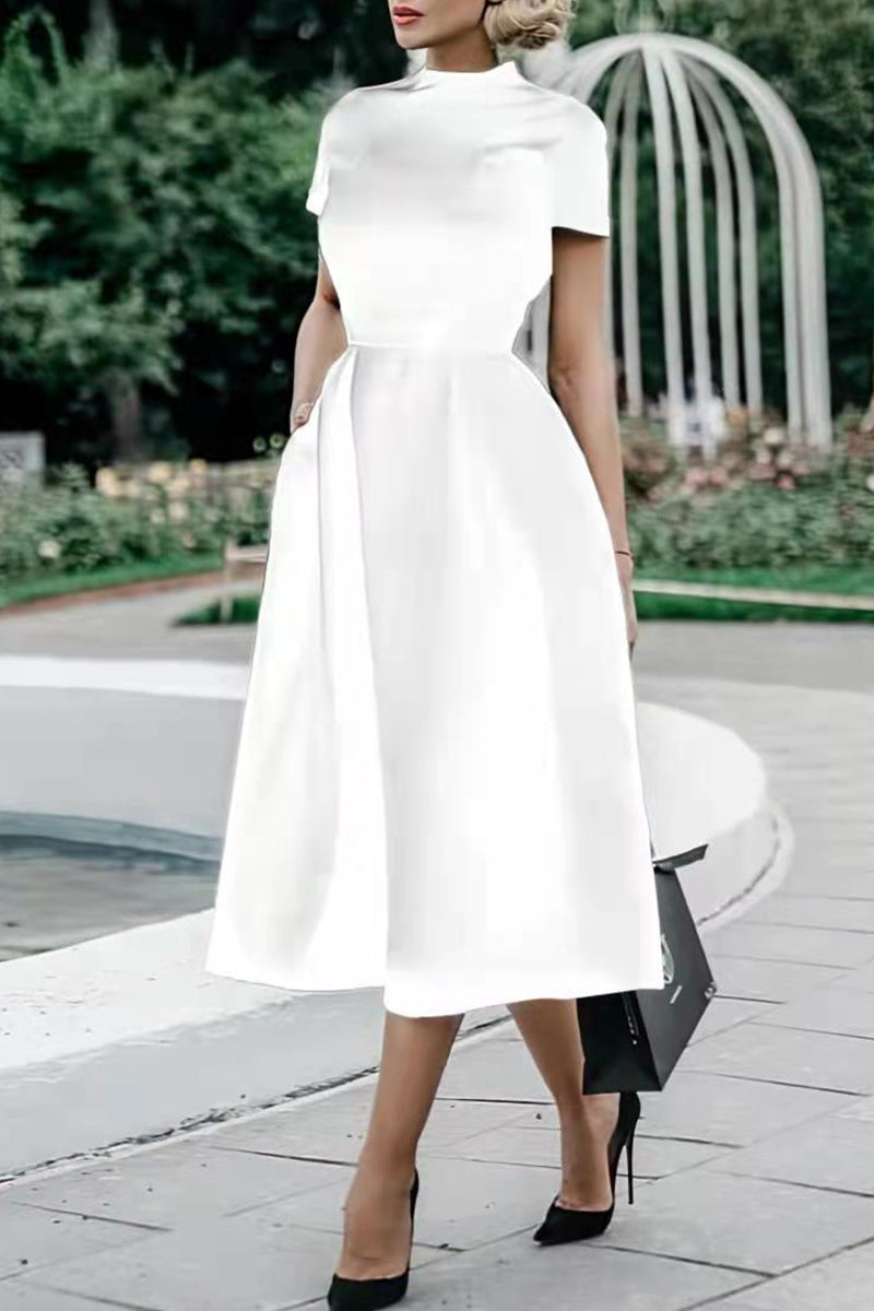 GR | Celebrities Elegant Solid Color Round Waist Skirt Dresses - 4 Colors