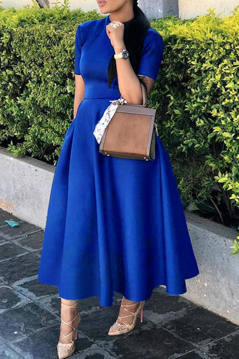 GR | Celebrities Elegant Solid Color Round Waist Skirt Dresses - 4 Colors