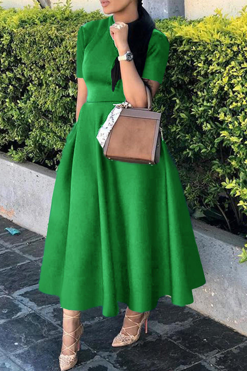 GR | Celebrities Elegant Solid Color Round Waist Skirt Dresses - 4 Colors