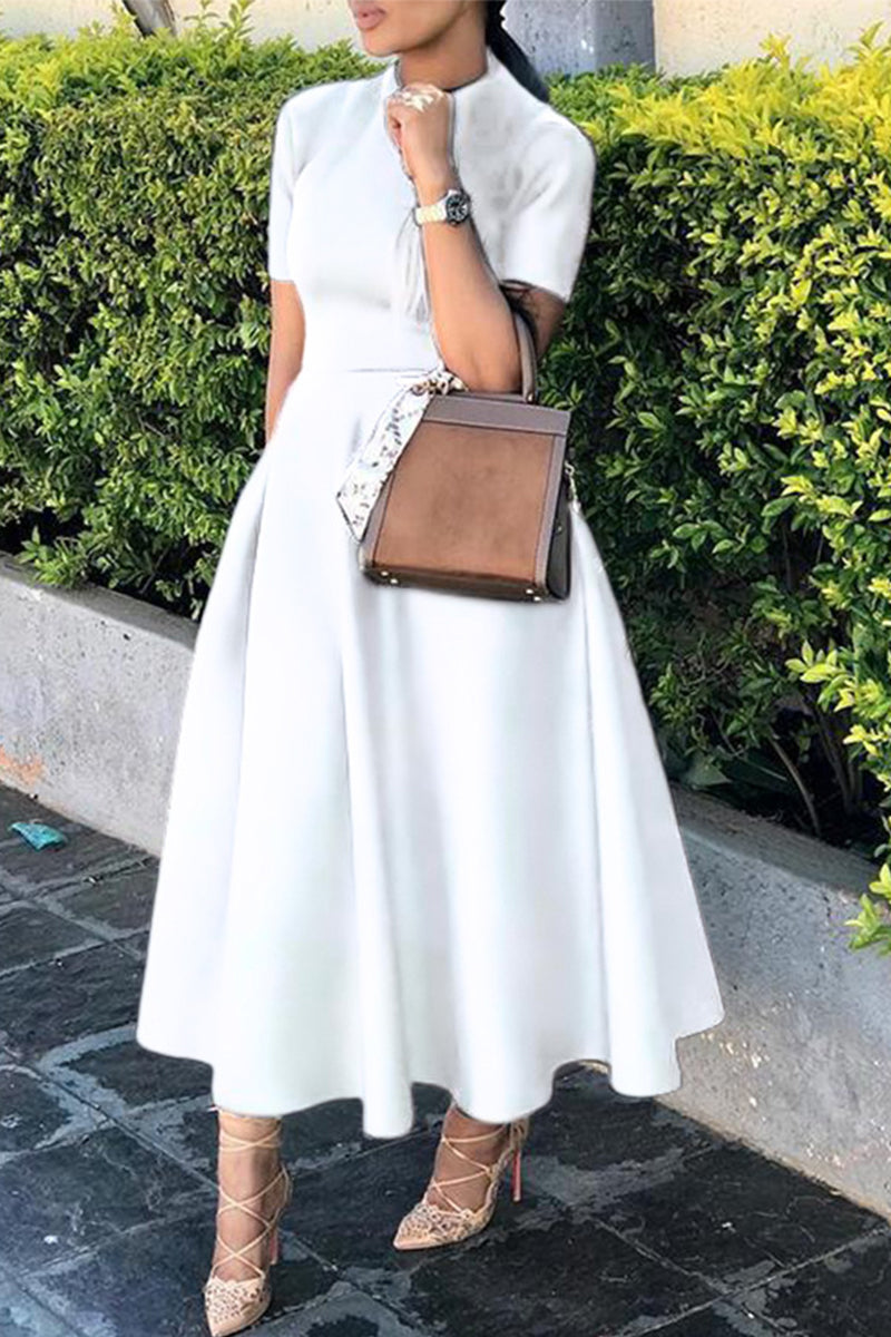 GR | Celebrities Elegant Solid Color Round Waist Skirt Dresses - 4 Colors