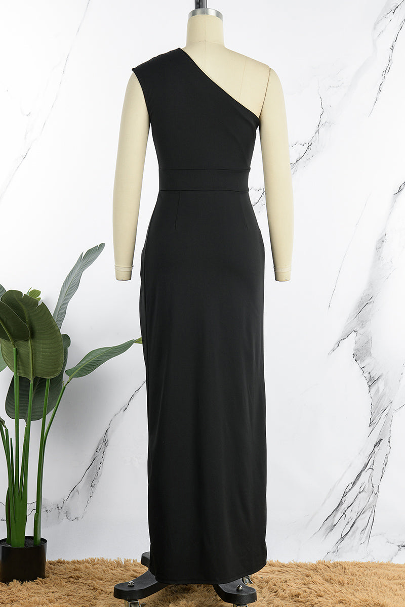 GR | Elegant Formal Solid Color Slit Asymmetrical Slanted Collar Evening Dress Dresses - 8 Colors