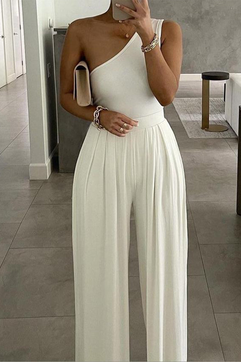 GR | Casual Simplicity Solid Color Asymmetrical One-Sided Loose Overall