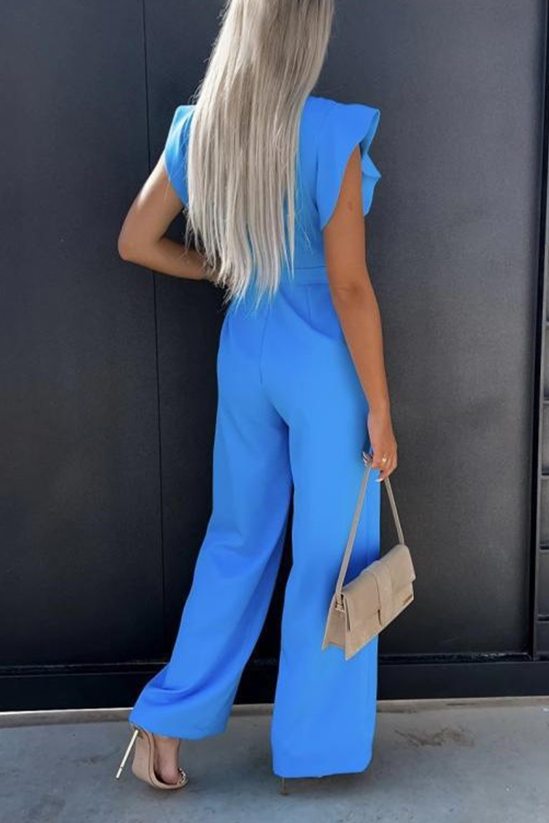 GR | Elegant Solid Color Pockets Frenulum O-Neck Regular Jumpsuits - 5 Colors