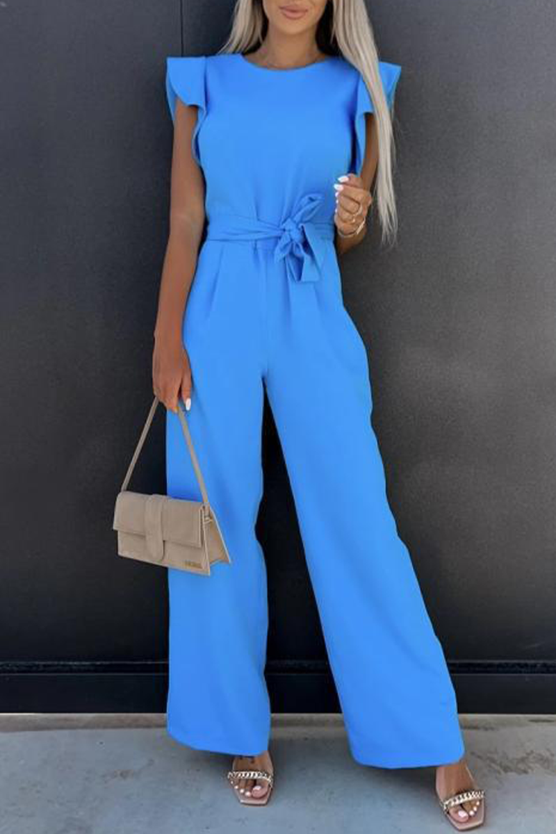 GR | Elegant Solid Color Pockets Frenulum O-Neck Regular Jumpsuits - 5 Colors