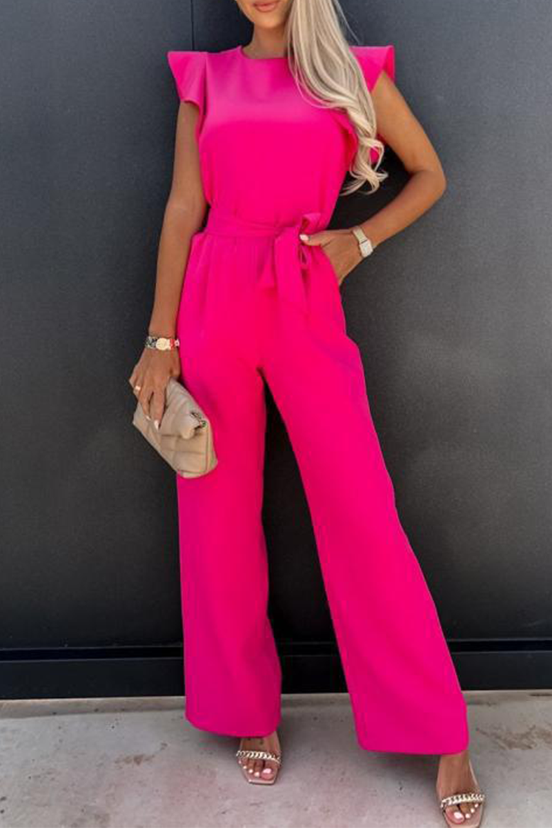 GR | Elegant Solid Color Pockets Frenulum O-Neck Regular Jumpsuits - 5 Colors